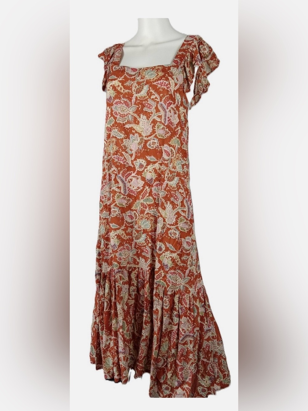 House of Harlow 1960 Rust Floral Ruffle-Shoulder Maxi Dress